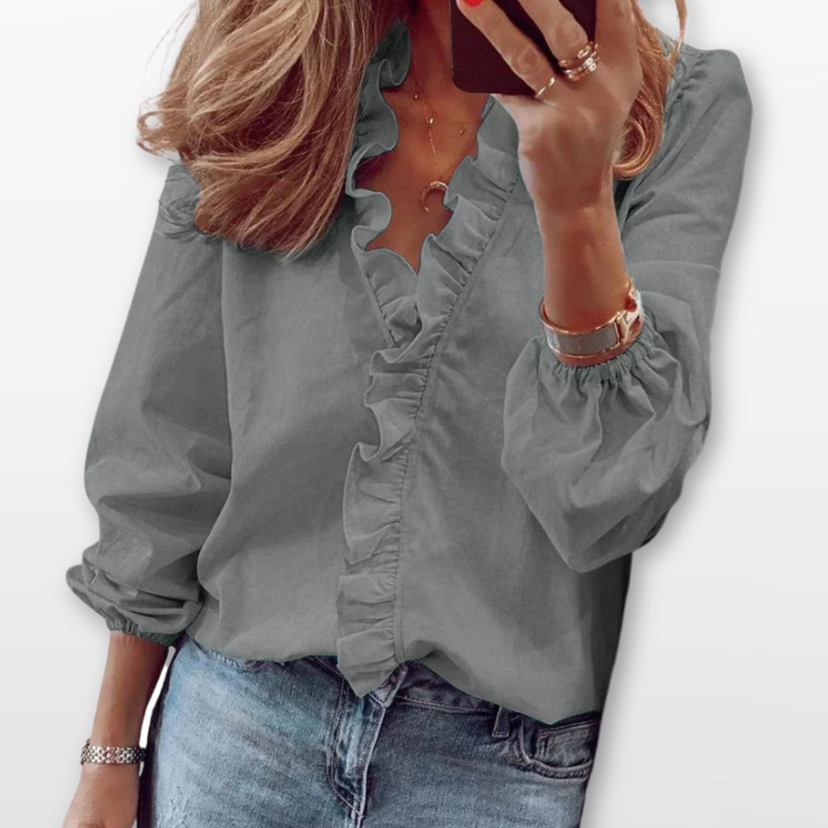 Women Ruffle V Neck Blouse Elegant Top