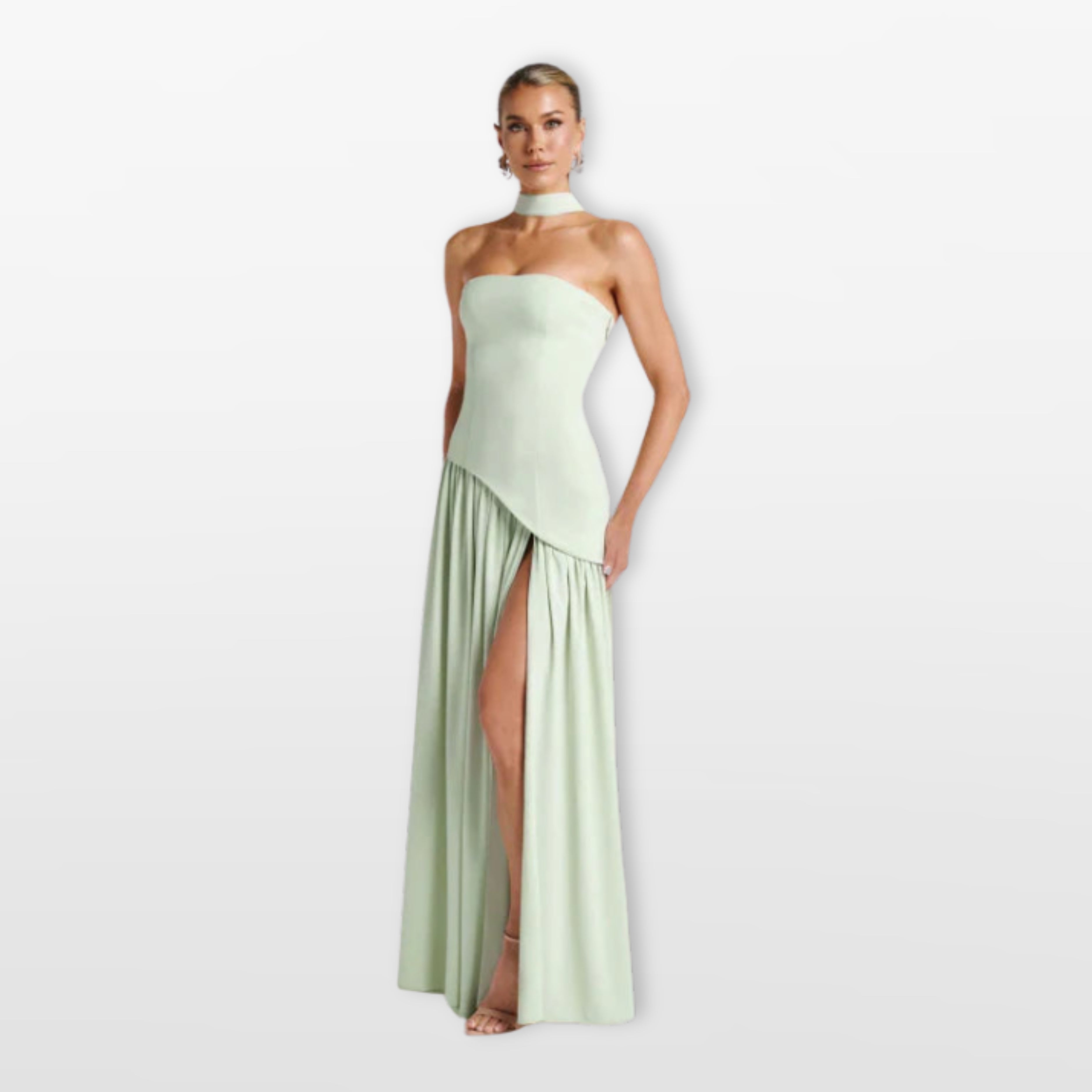 Women’s Strapless Maxi Dress Elegant High Slit