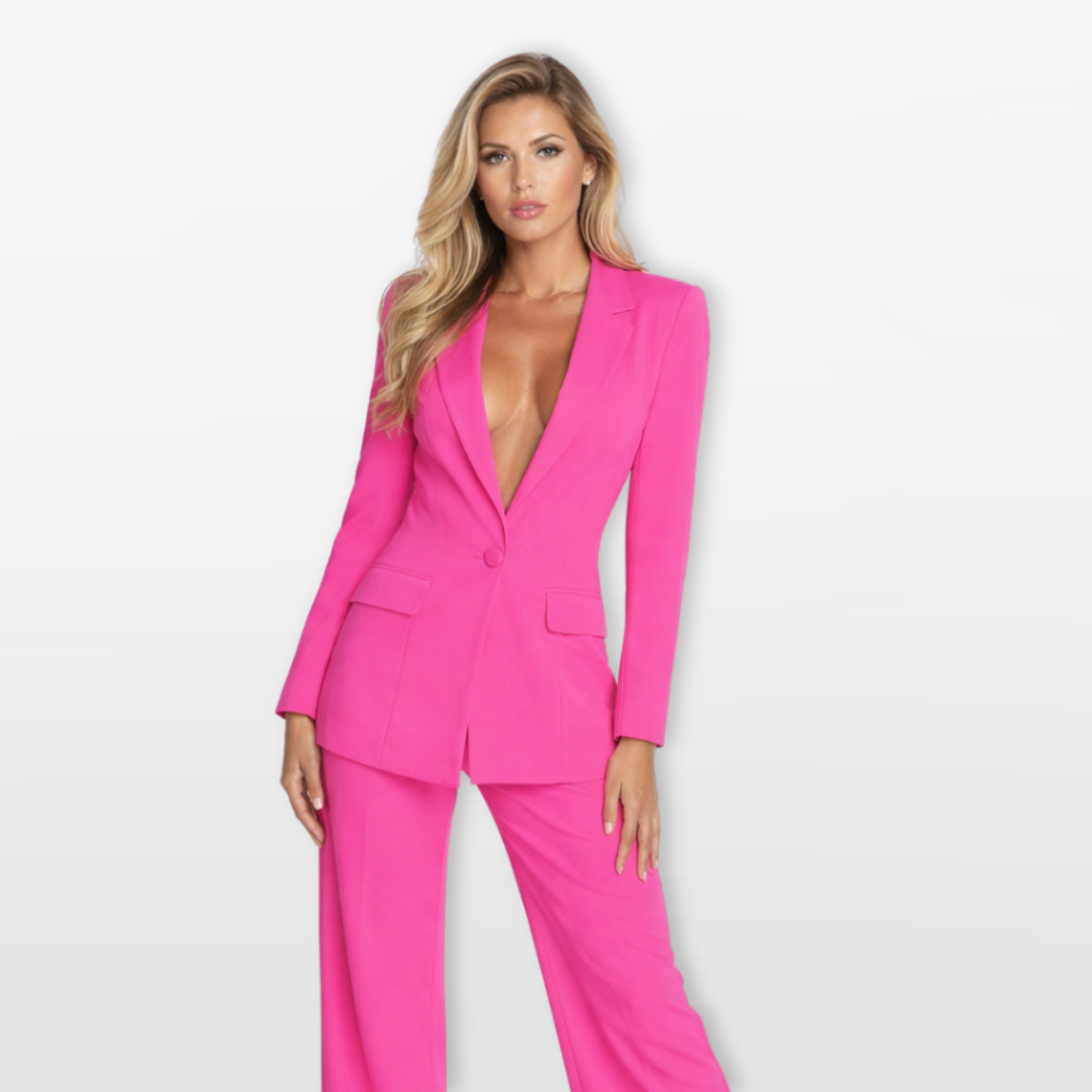 Women Deep V Blazer Wide Leg Suit