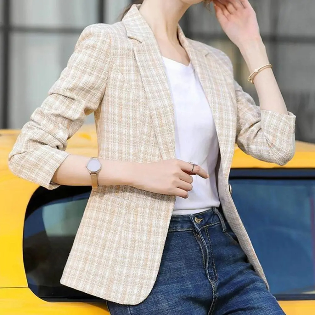 Women’s Tailored Plaid Single-Button Blazer