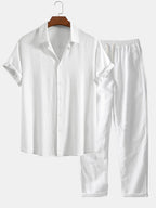 Men’s Casual Short Sleeve Shirt and Pants Set