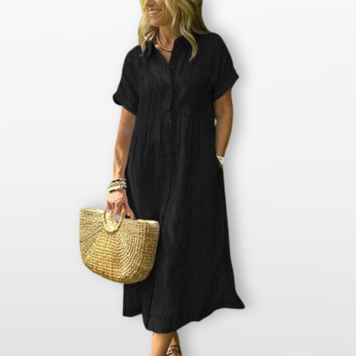 Women Striped Shirt Midi Dress Relaxed Fit