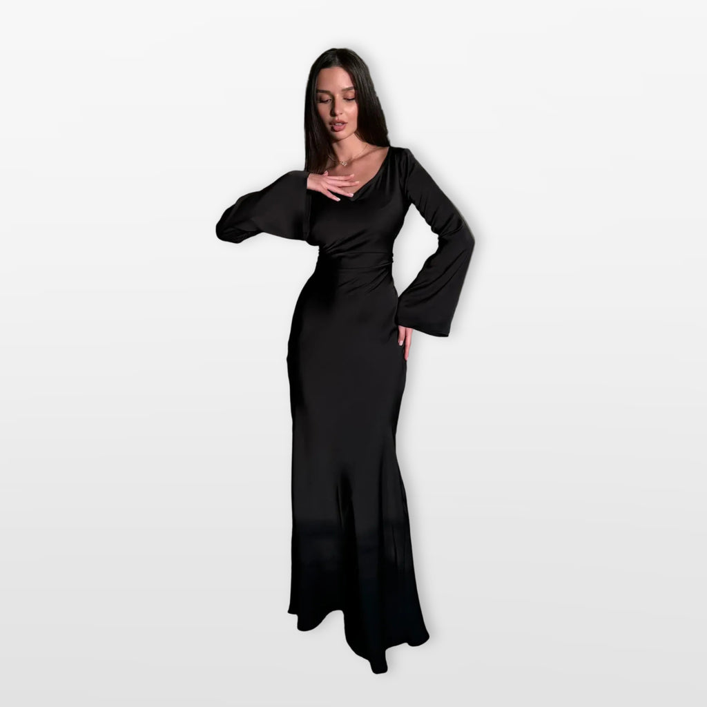 Women’s Satin Maxi Dress Long Sleeve Elegant