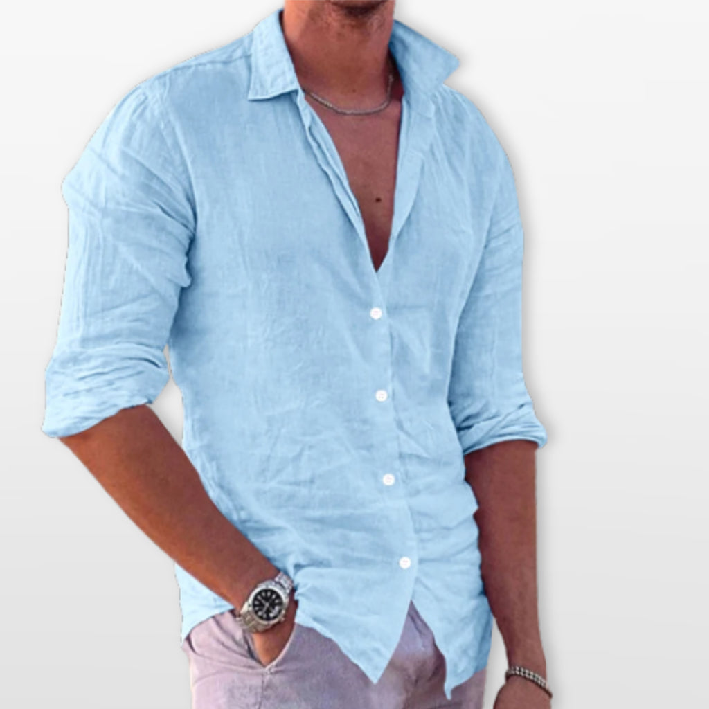 Men’s Casual Linen Beach Button Shirt