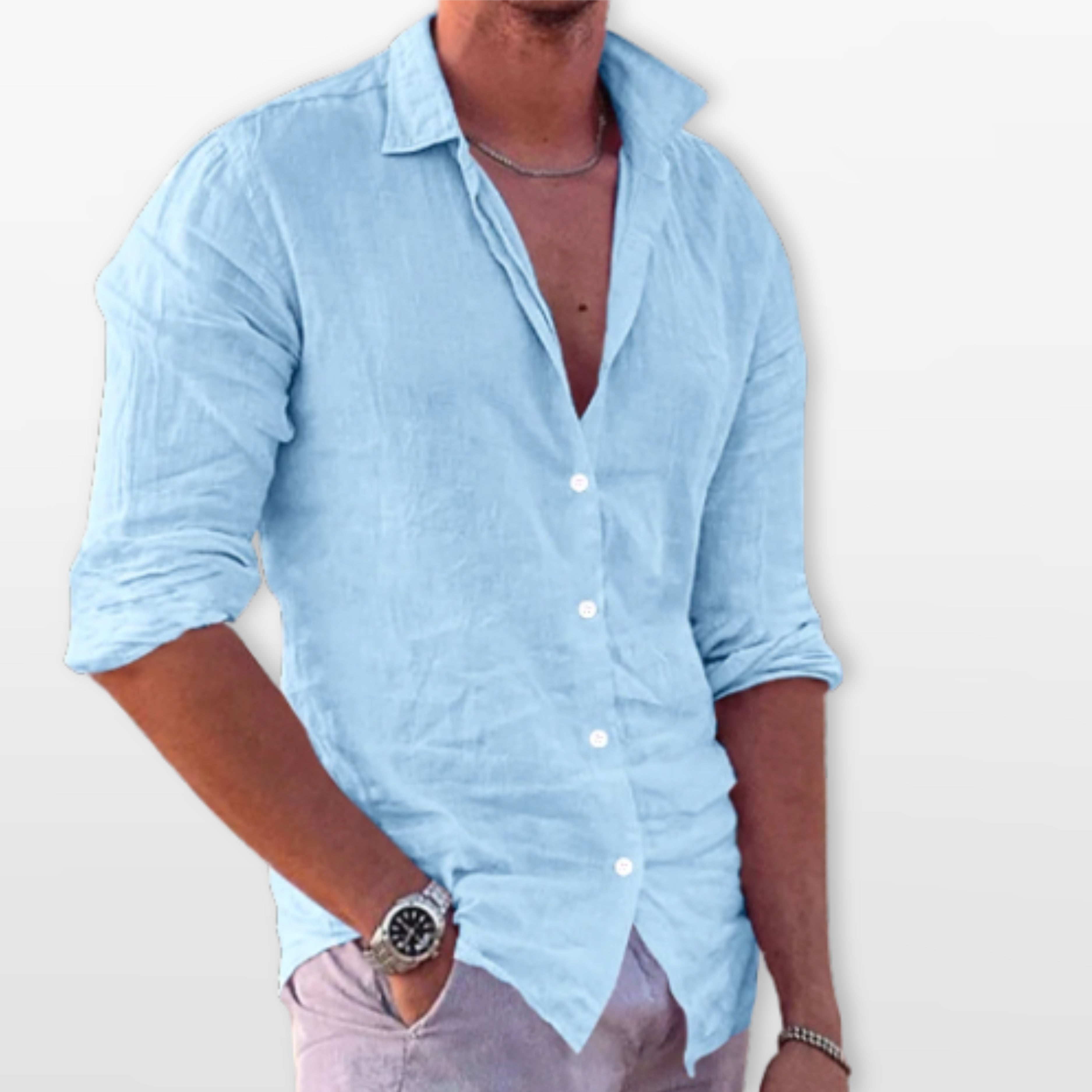 Men’s Casual Linen Beach Button Shirt