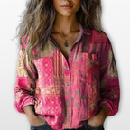 Women Printed Button Blouse Casual Shirt