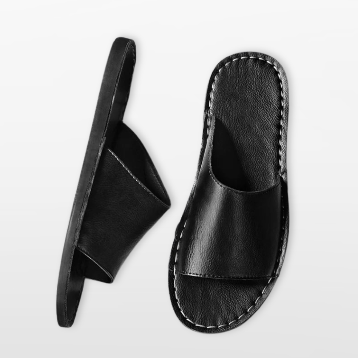 Men Leather Slide Sandals Minimal Summer