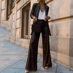 Women's Sequin Jacket and Wide-Leg Pants Set
