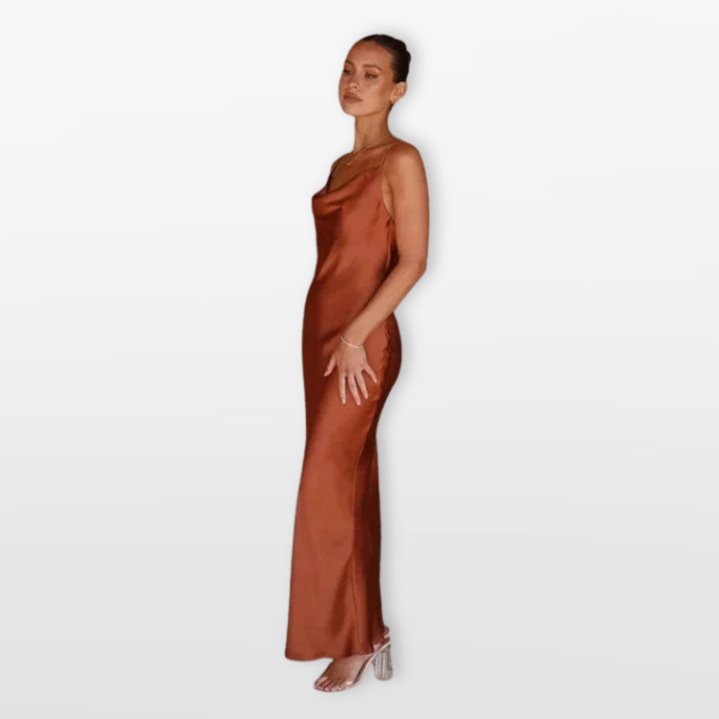 Women’s Satin Maxi Dress Cowl Neck
