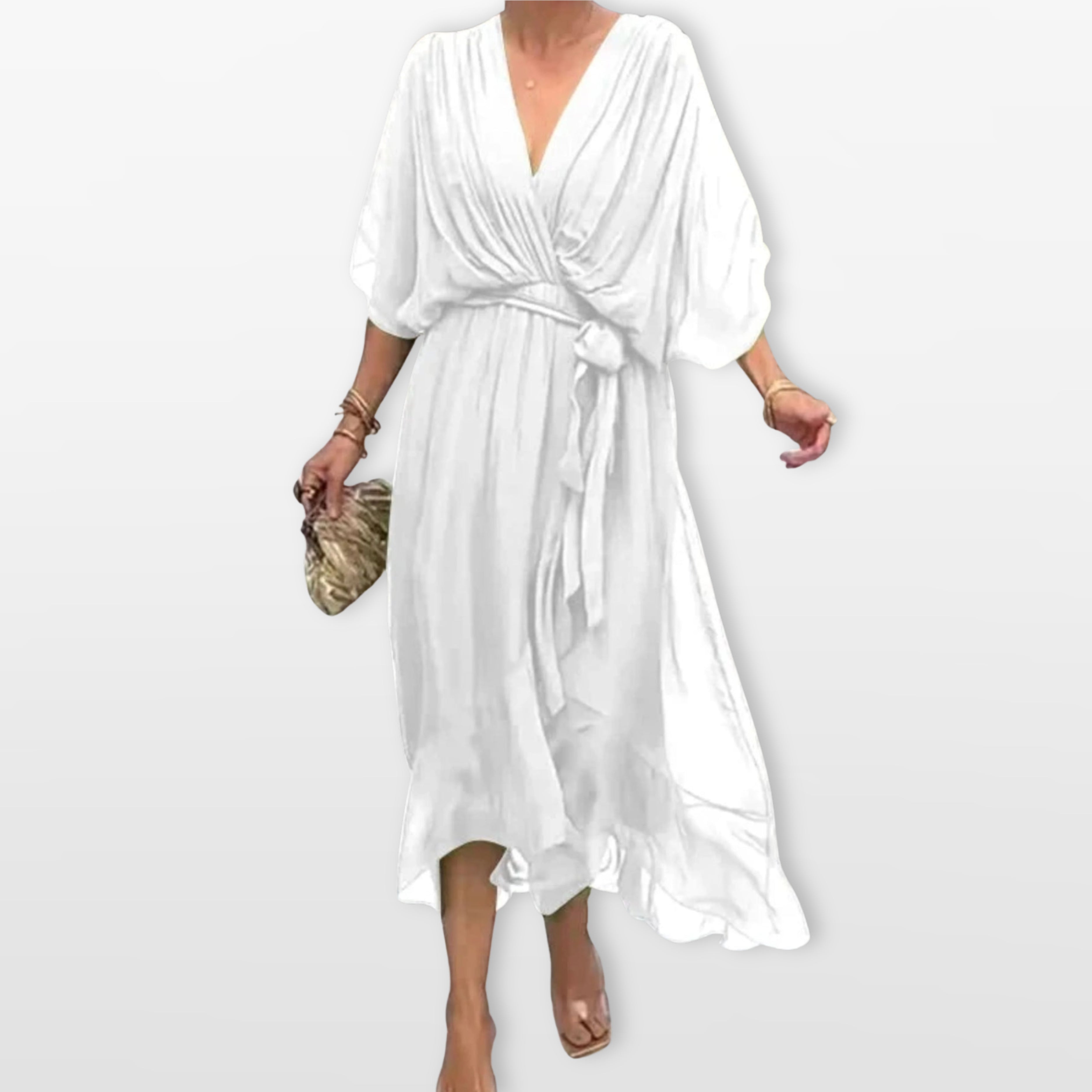 Women’s V Neck Midi Dress Flowy Wrap Dress