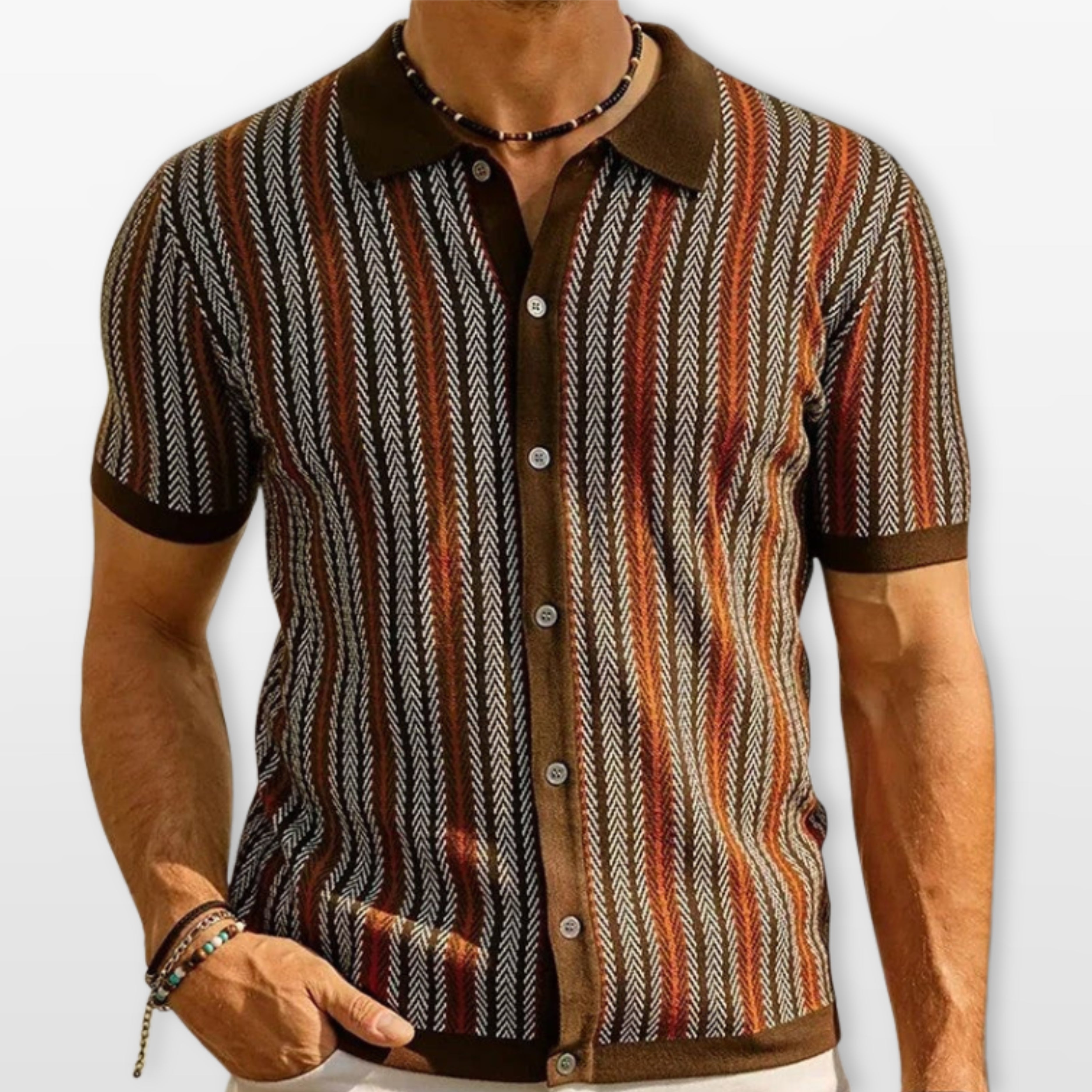 Men’s Striped Button Polo Shirt