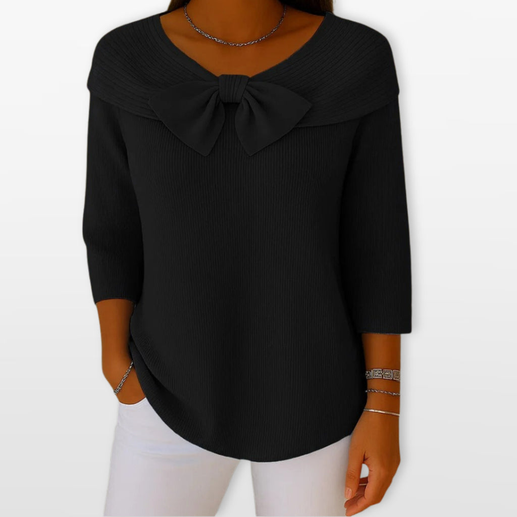 Women Ribbed Bow Knit Top