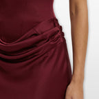 Women’s Fitted Satin Evening Dress Draped Maxi