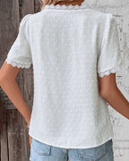 Women's Lace Trim Swiss Dot Blouse
