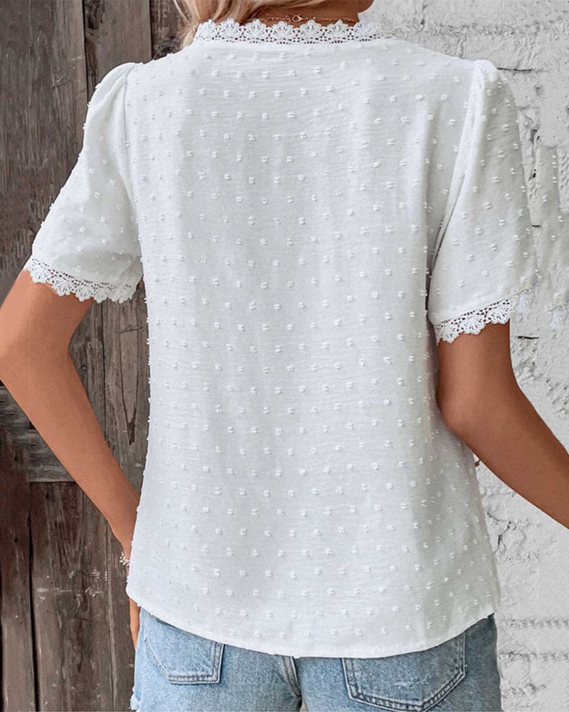Women's Lace Trim Swiss Dot Blouse