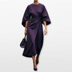 Women Elegant Midi Dress Belted Fit