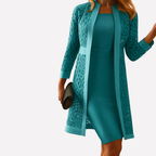 Women's Two-Piece Dress Set with Lace Overlay