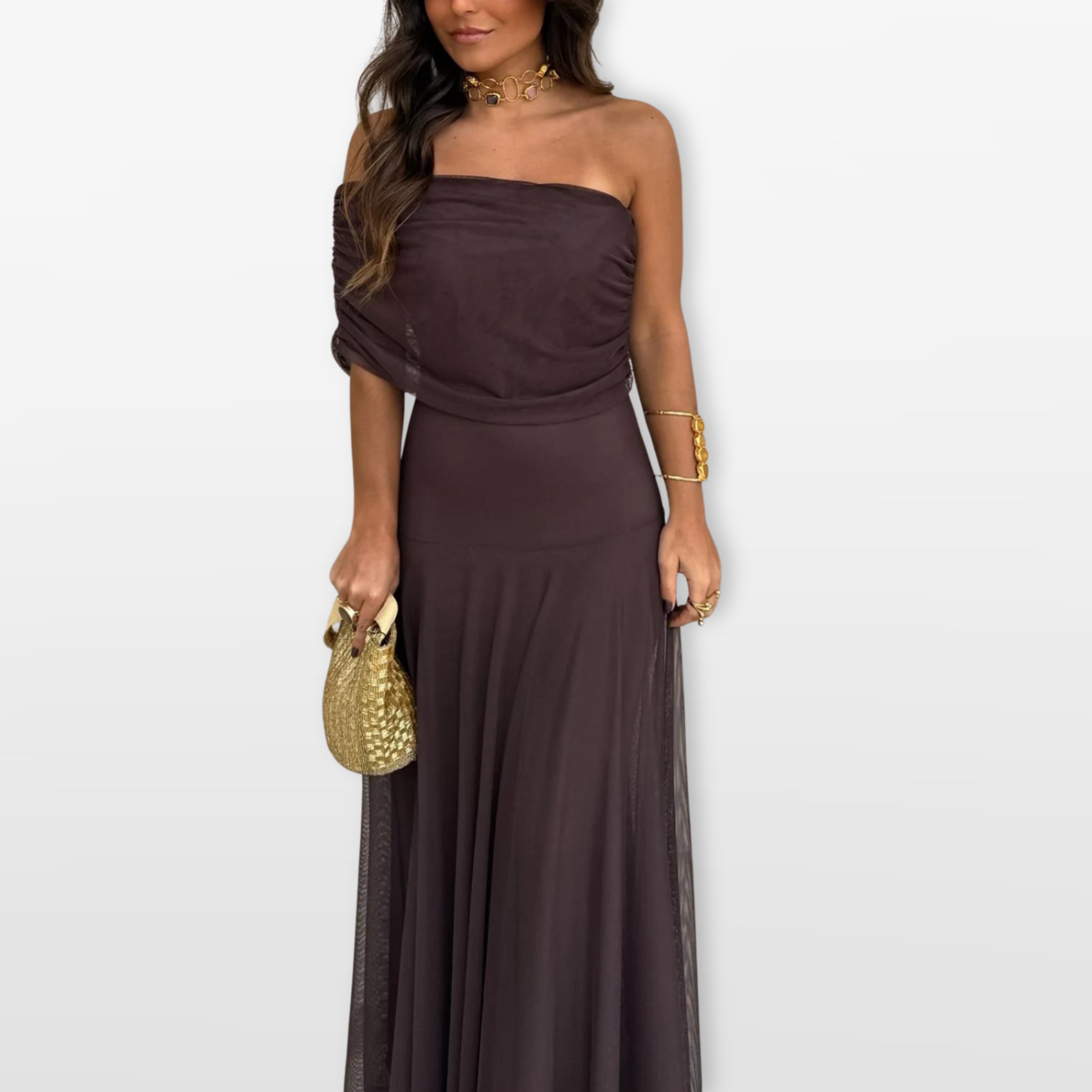 Women’s Off Shoulder Maxi Dress Mesh Elegant