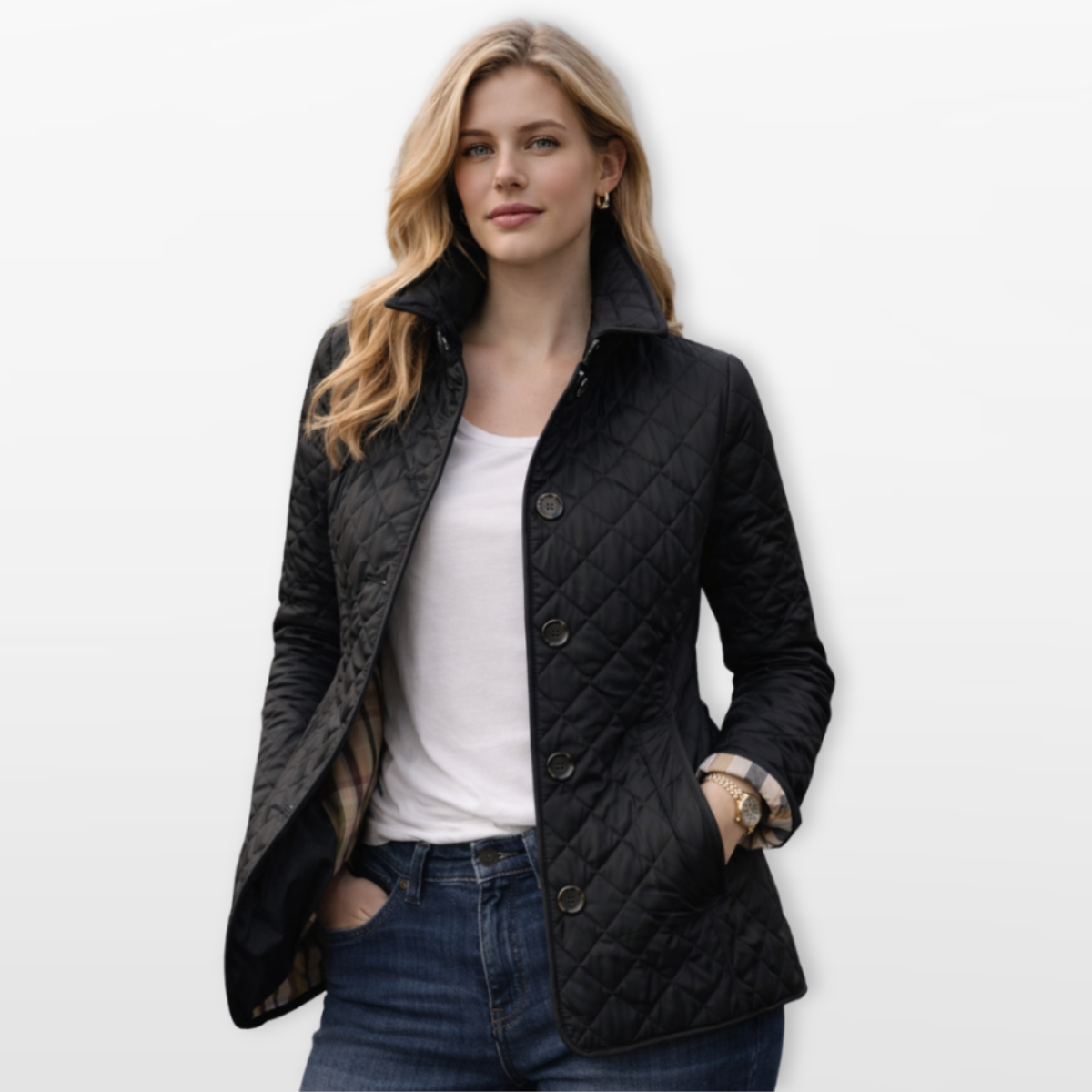 Women Quilted Button Jacket Tailored Fit