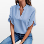 Women’s Short Sleeve V Neck Blouse Relaxed Fit