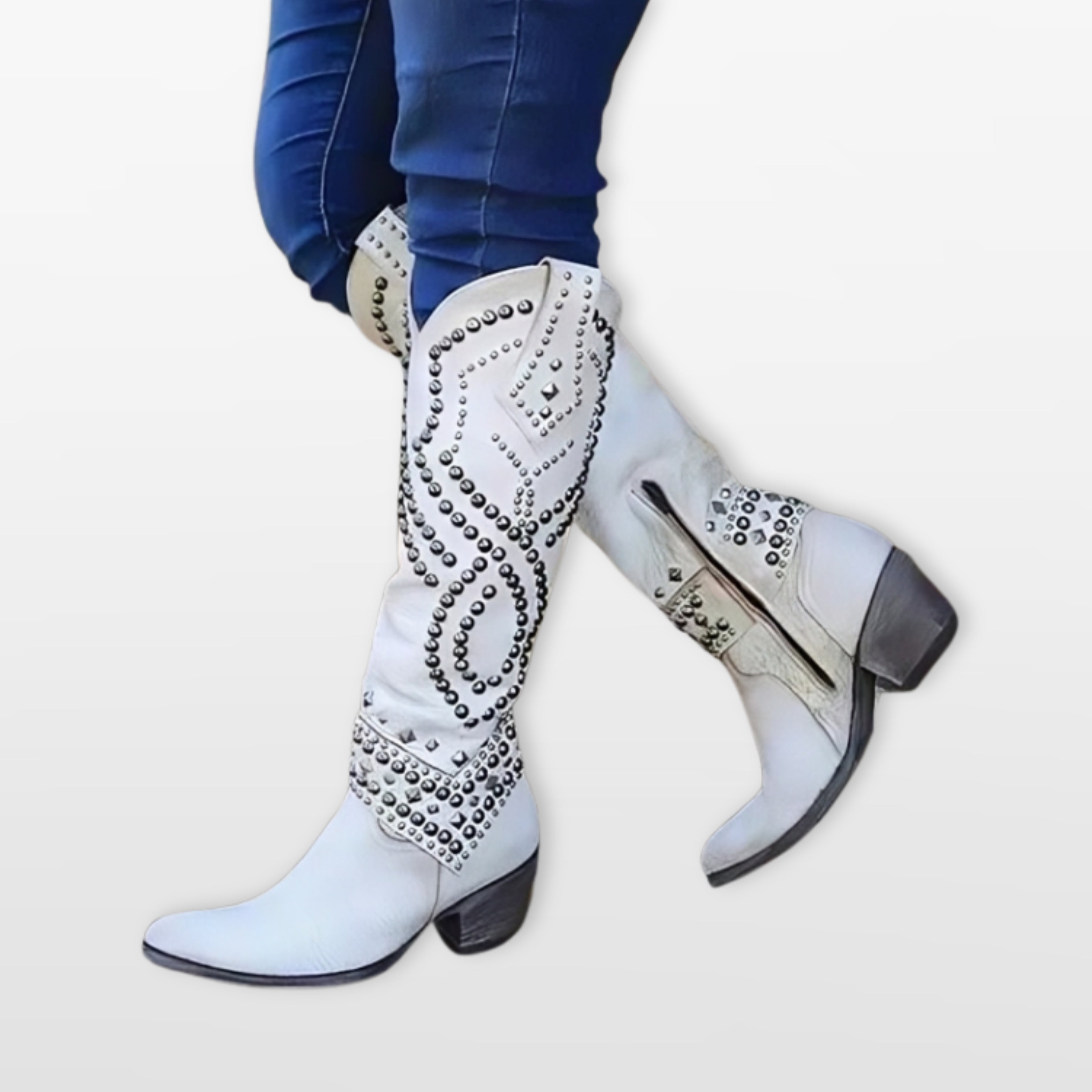 Women Studded Western Knee High Boots