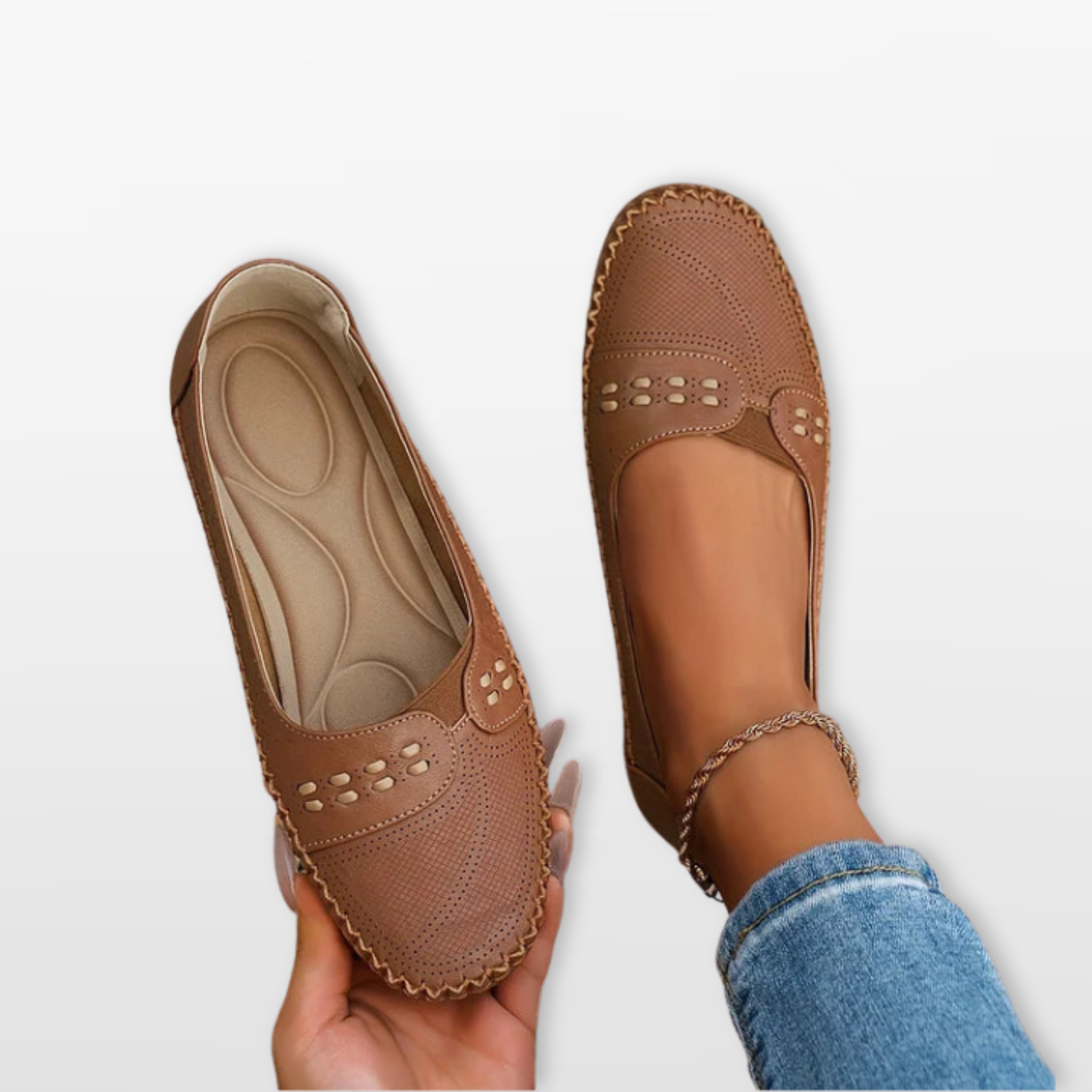 Women Perforated Slip On Loafers