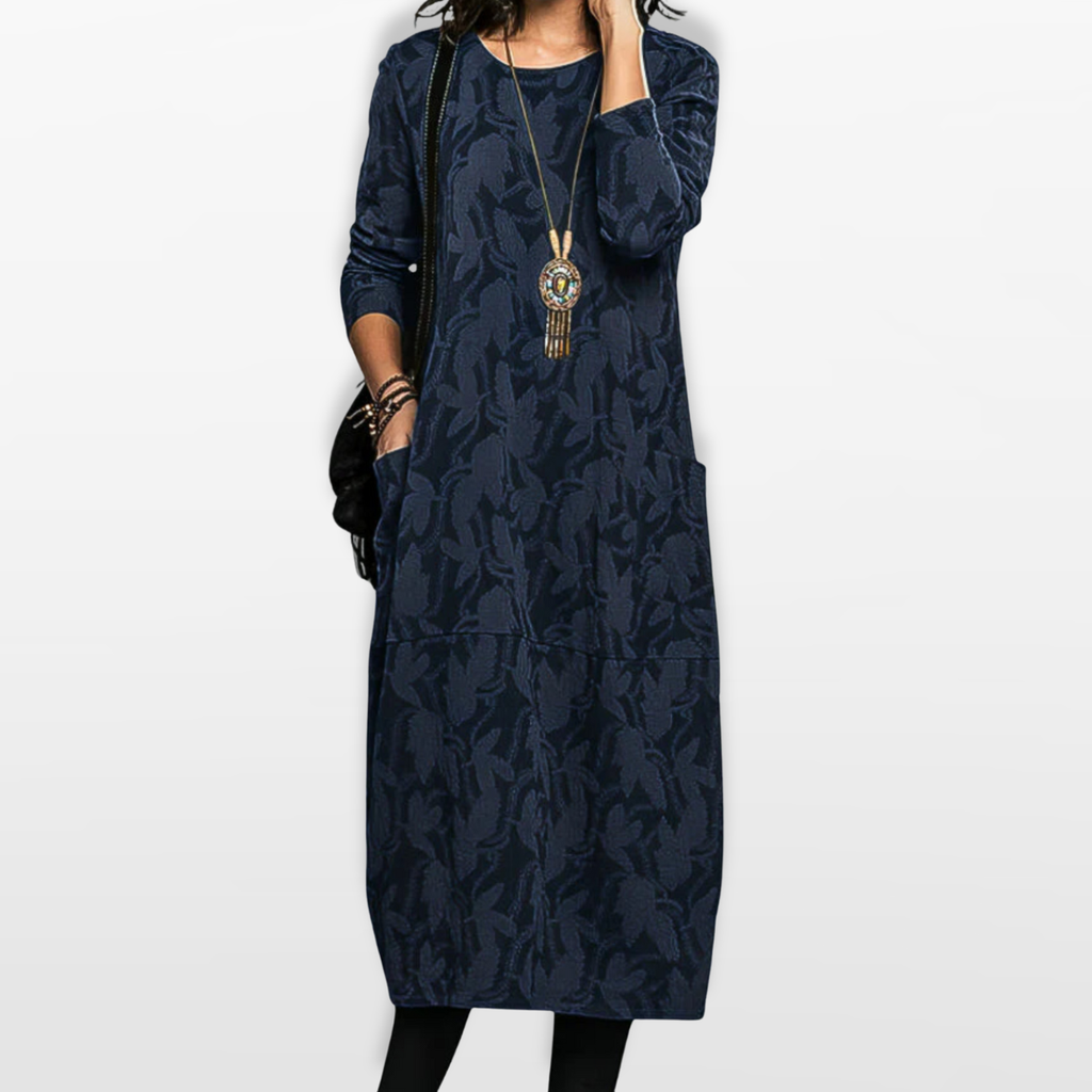 Women Printed Midi Dress With Pockets