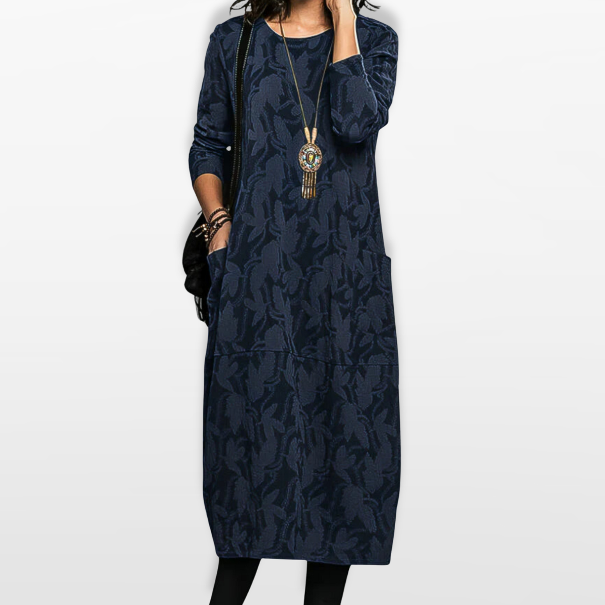 Women Printed Midi Dress With Pockets
