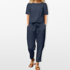 Women Linen Blend Two Piece Lounge Set