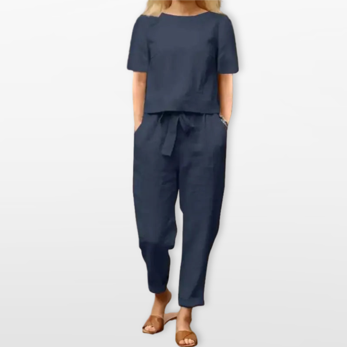Women Linen Blend Two Piece Lounge Set
