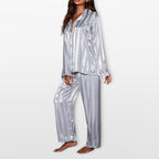 Women’s Satin Pajama Set Striped Loungewear