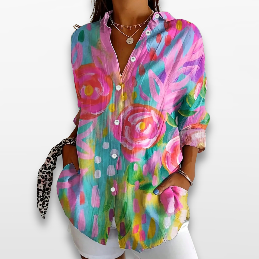 Women Floral Button Blouse Casual Chic Top