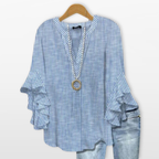Women V Neck Blouse Floral Ruffle Sleeve