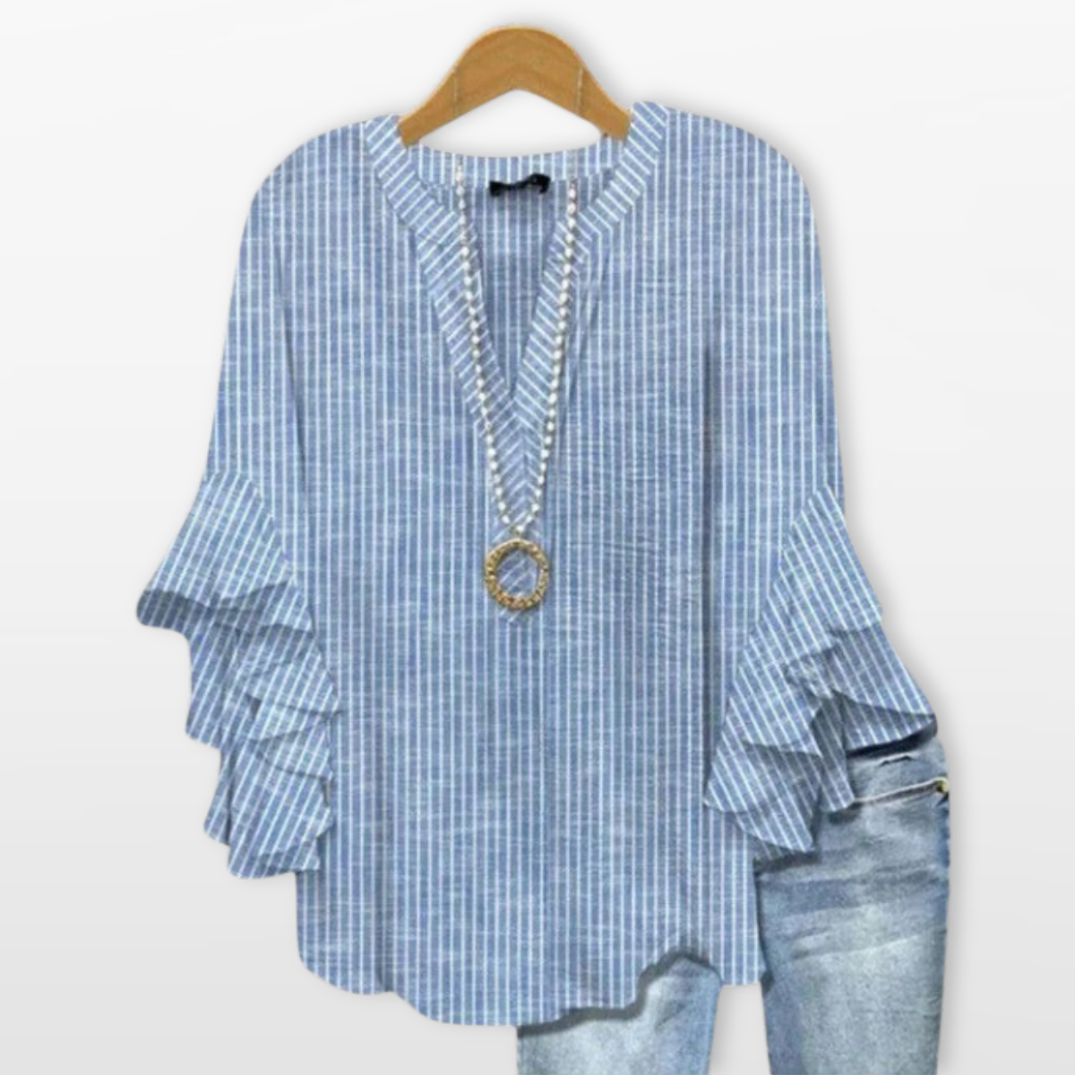 Women V Neck Blouse Floral Ruffle Sleeve