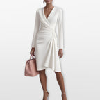 Women V Neck Draped Midi Dress