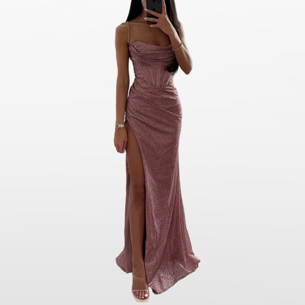 Women Corset Slit Evening Maxi Dress