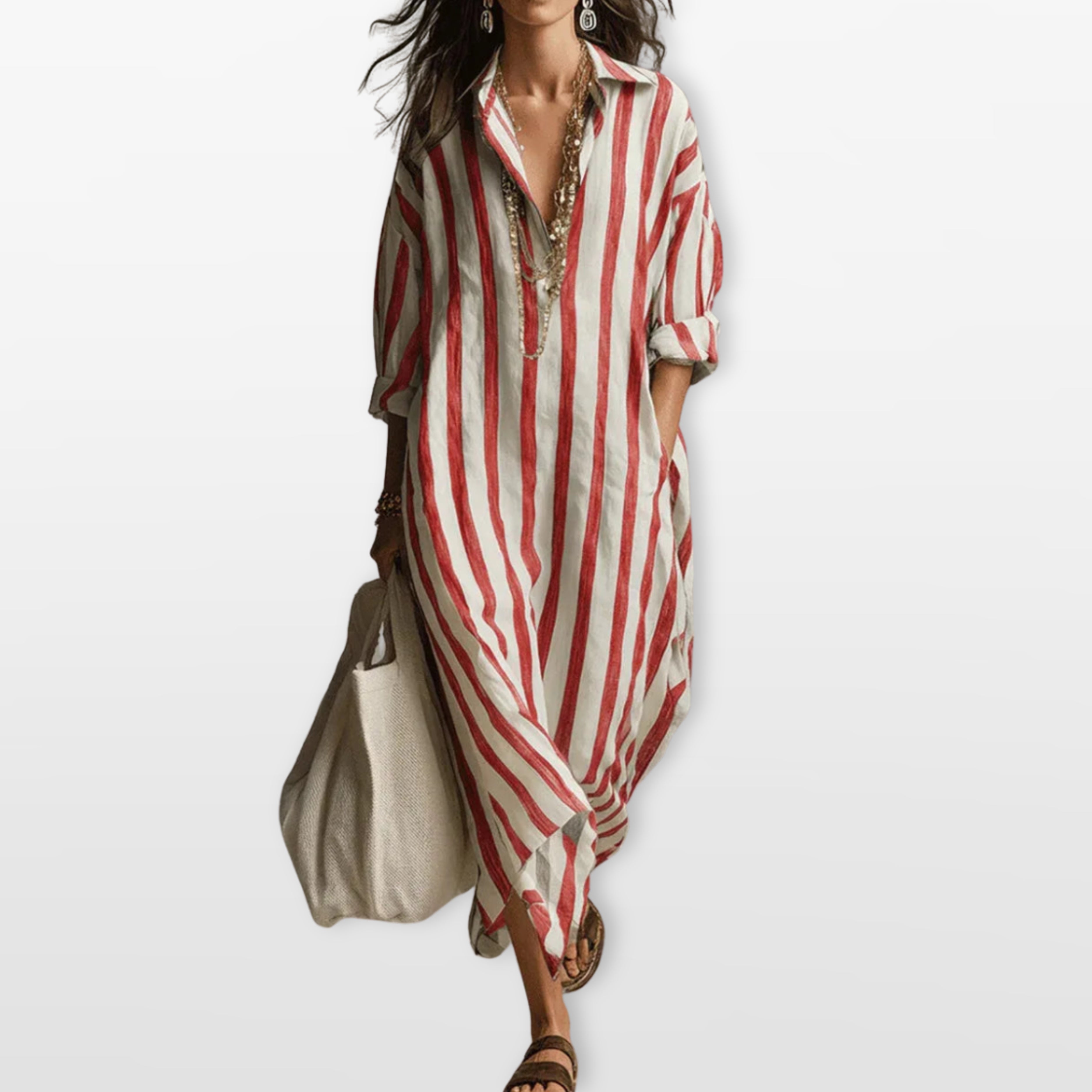 Women’s Striped Maxi Shirt Dress