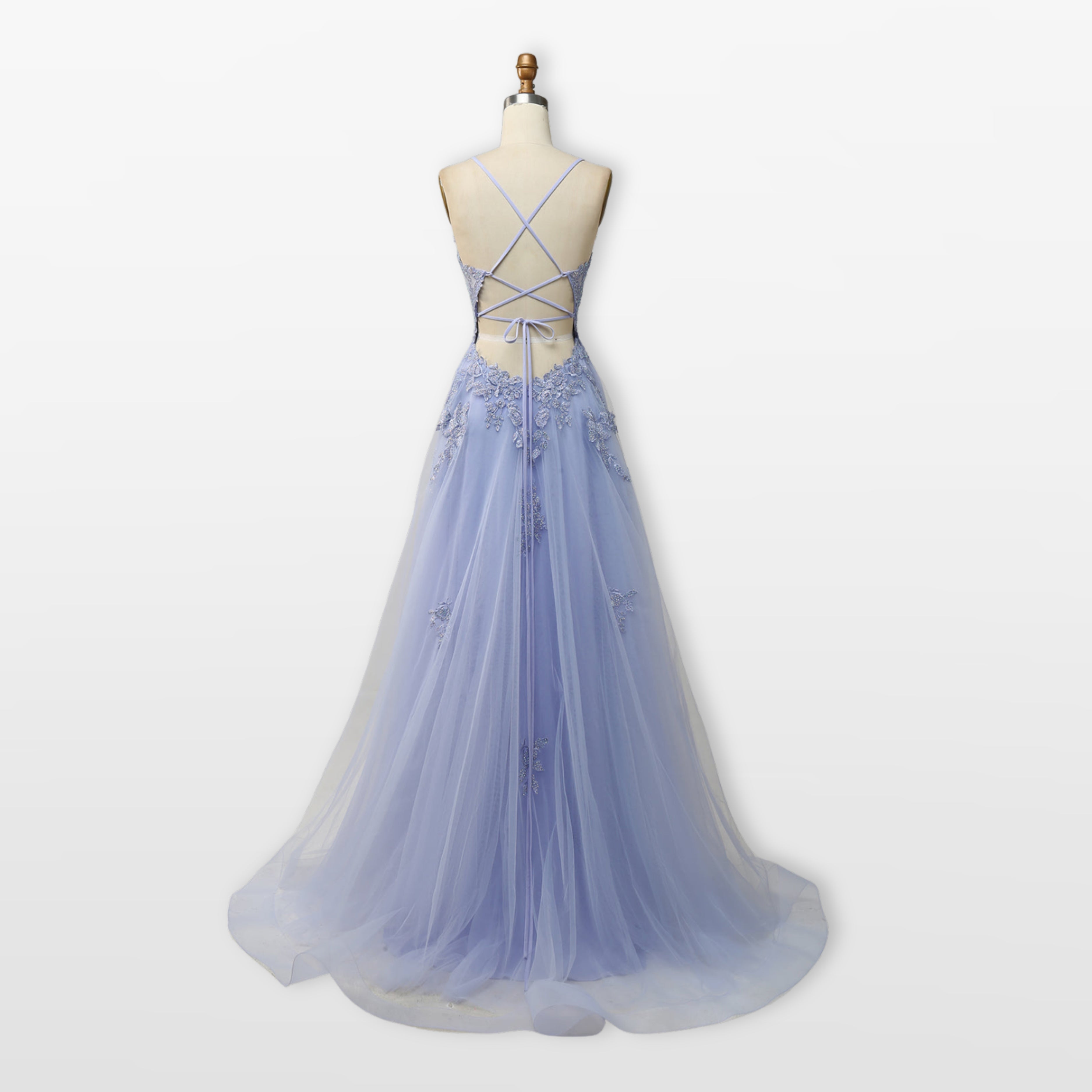 Women’s Lace Tulle Evening Dress Backless Slit