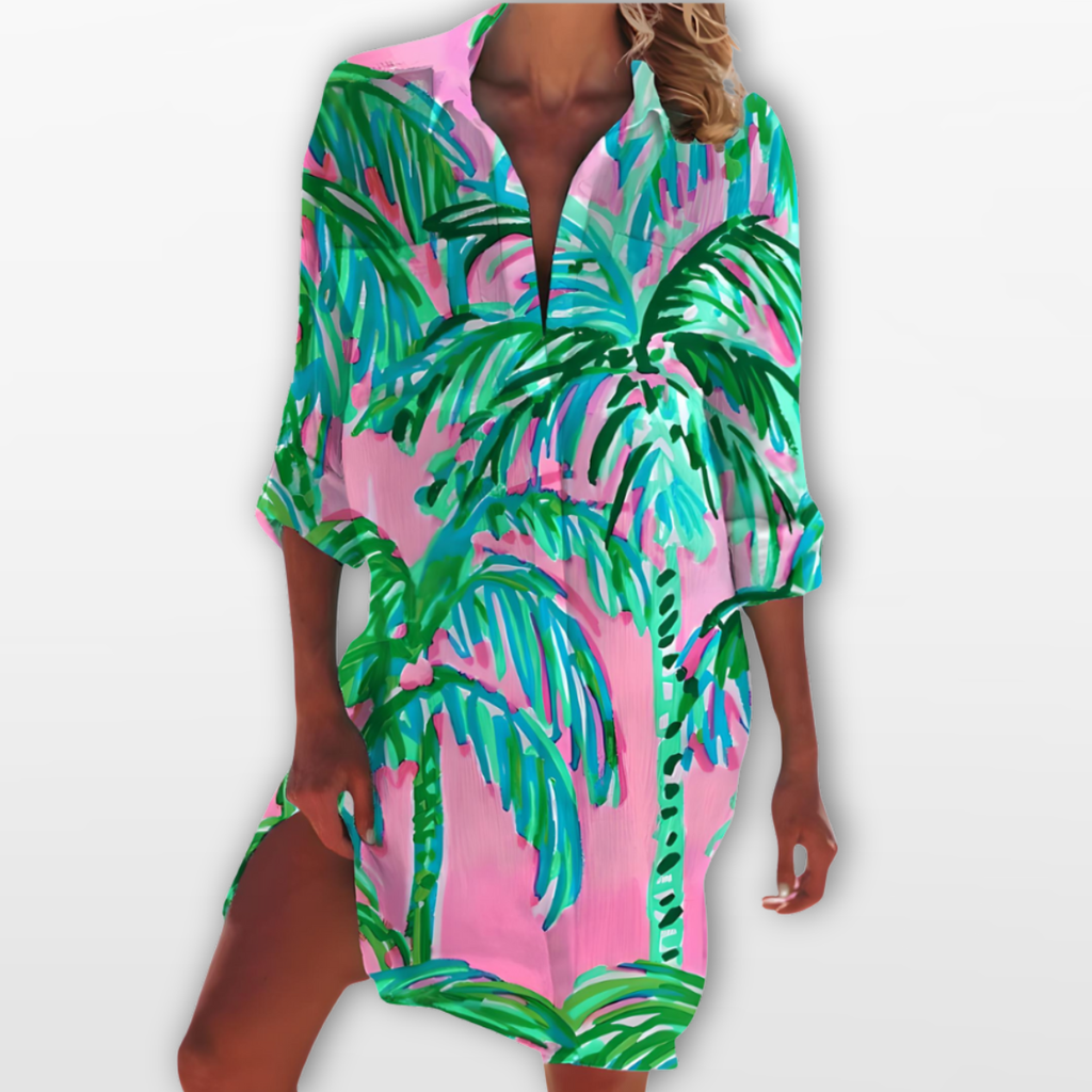 Women Printed Beach Shirt Dress