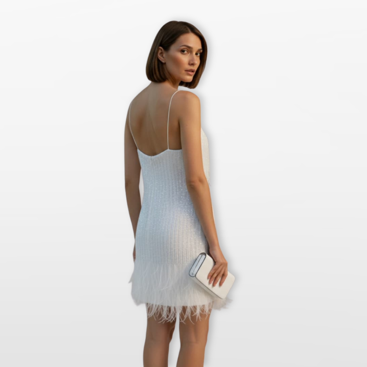 Women Feather Hem Mini Dress Elegant