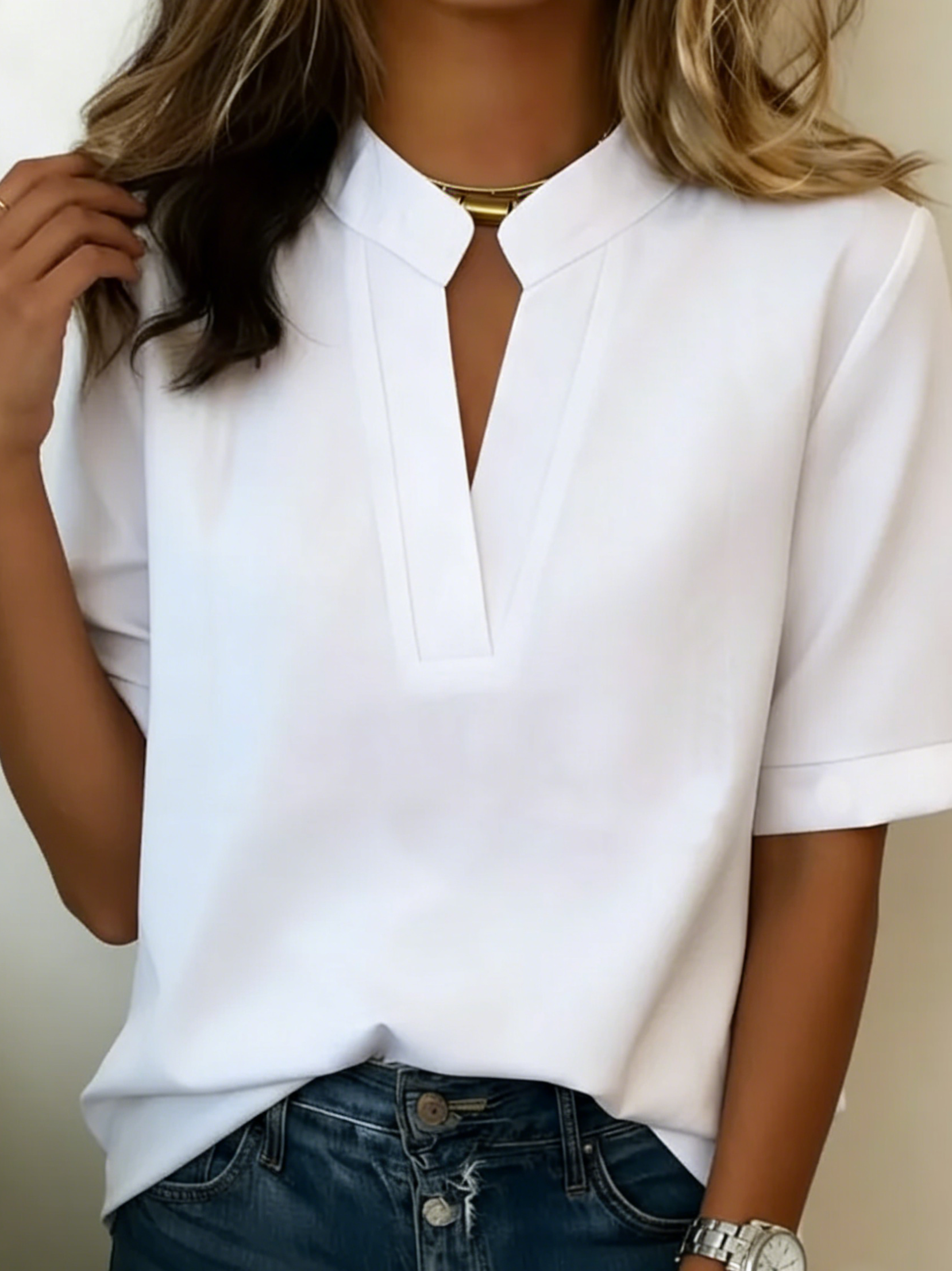 Women’s Relaxed V-Neck Half Sleeve Blouse