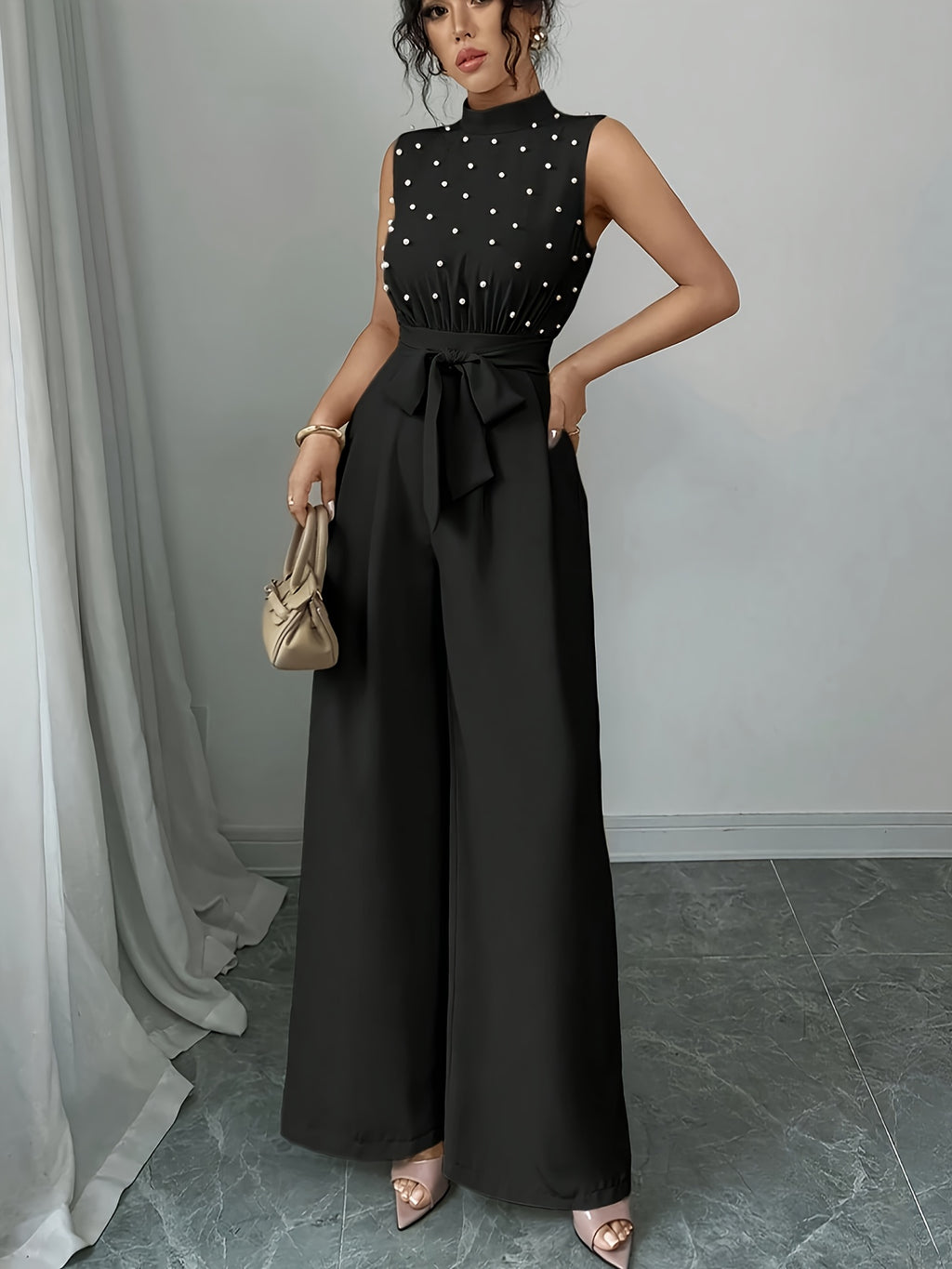 Women's Wide Leg Jumpsuit with Embellished Bodice