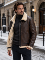 Men's Contrast-Collar Zip-Up Winter Jacket
