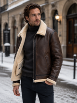 Men's Contrast-Collar Zip-Up Winter Jacket