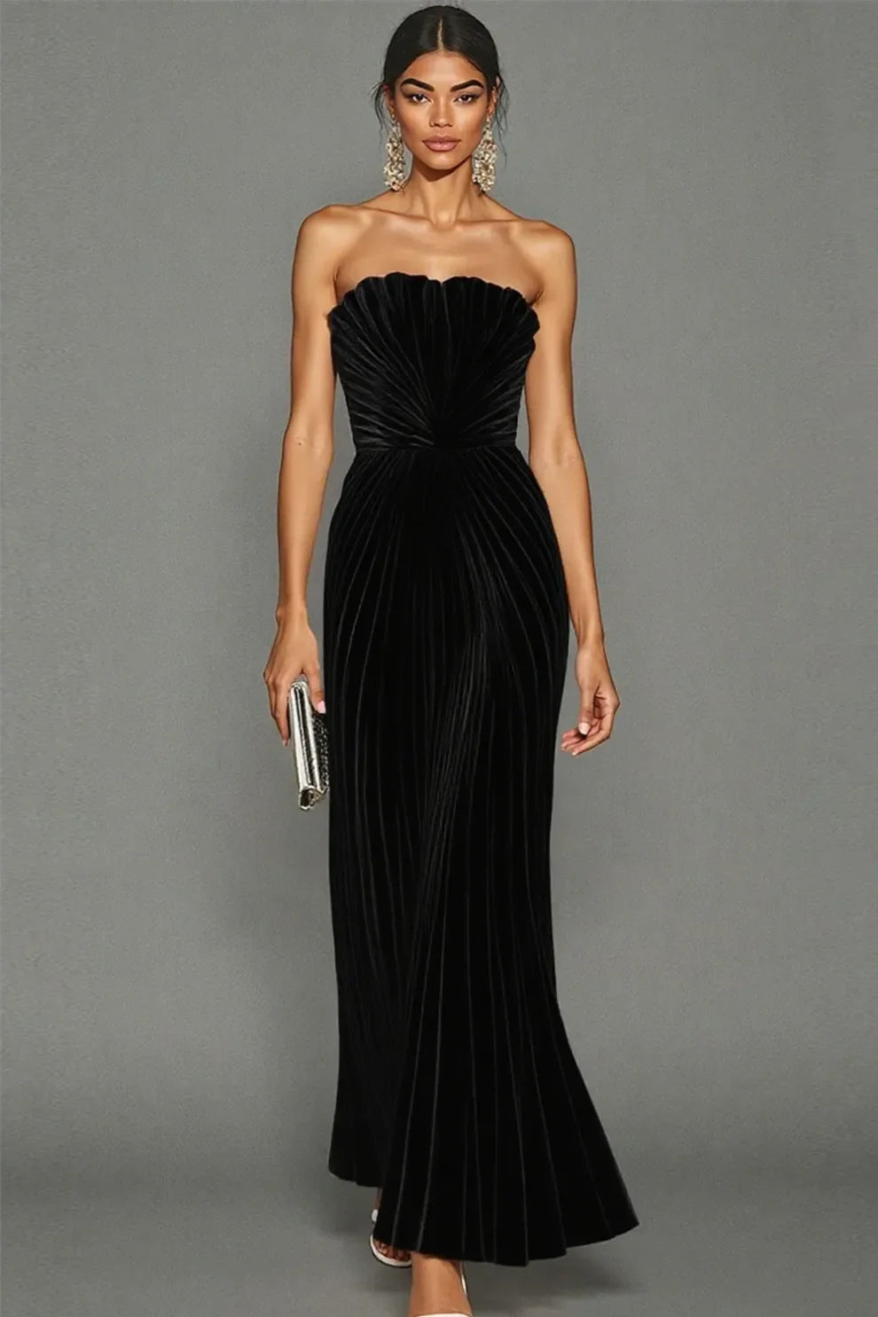 Women's Strapless Pleated Maxi Dress