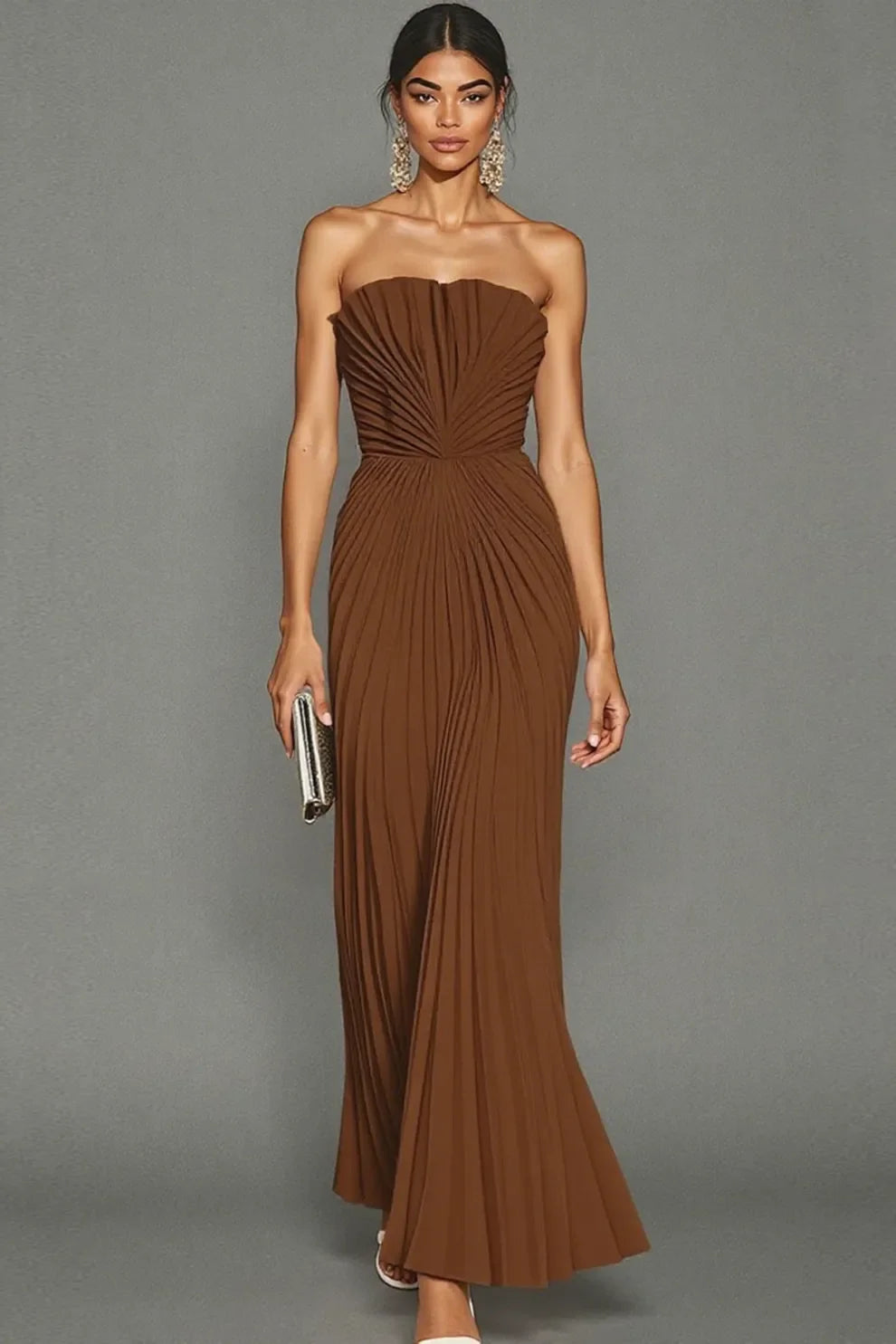 Women's Strapless Pleated Maxi Dress