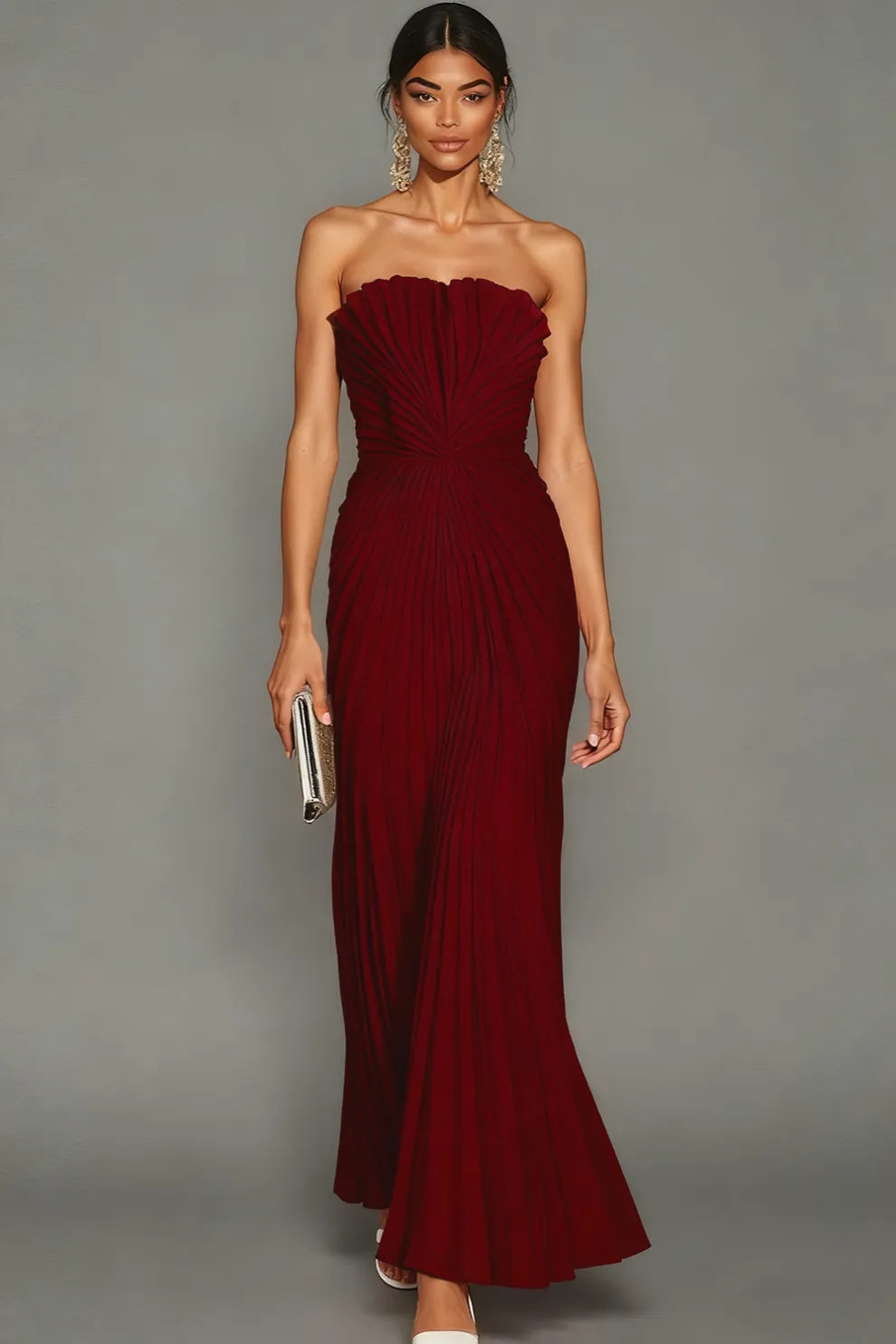 Women's Strapless Pleated Maxi Dress