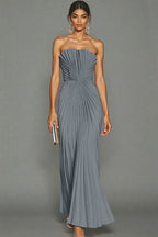 Women's Strapless Pleated Maxi Dress