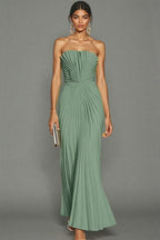 Women's Strapless Pleated Maxi Dress