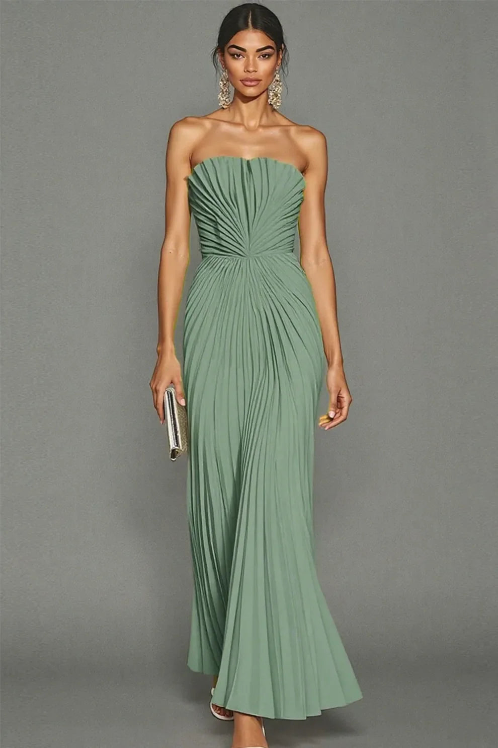 Women's Strapless Pleated Maxi Dress